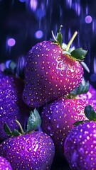 Wall Mural - Purple strawberries getting wet with water drops