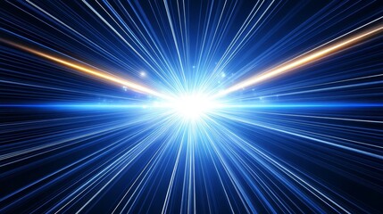 Wall Mural - abstract blue and white light explosion with streaks, energy concept, digital illustration