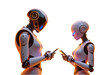 © Mamer - Two robot using smart phone isolate on transparency background