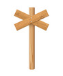 © backup16 - 3d wooden signboard vector illustration. Realistic wood sign post. Blank arrow with wood texture, plywood road pointer. City guidance.