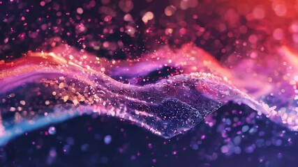 Wall Mural - vibrant pink and purple waves flow gracefully, illuminated by radiant sparkles against a deep backdr