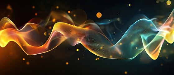 Wall Mural - Colorful abstract wave forms with light effects on a dark background.
