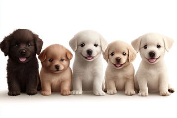 Five Charming Puppies Show Off Their Unique Coats and Delightful Expressions, Captivating Hearts with Their Playful Personalities.