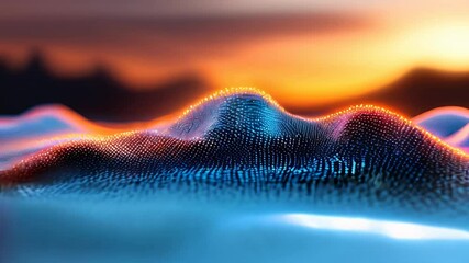 Wall Mural - a vibrant abstract digital data grid flows elegantly, reflecting warm evening light as it forms soft