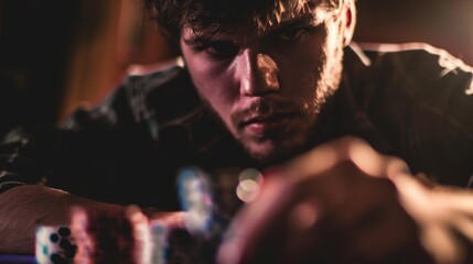 A man is actively playing a video game while using a controller