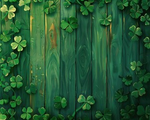 March Background. Irish Country Flag Decoration with Shamrock on Green Planks