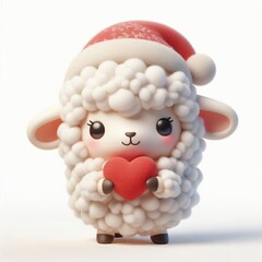 Wall Mural - 3d Cute fluffy christmas sheep / lamb doing mini heart pose, full body, white background