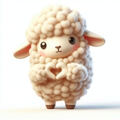 Wall Mural - 3d Cute fluffy christmas sheep / lamb doing mini heart pose, full body, white background