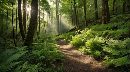 Green forest paths winding deep into the quiet, vibrant woods.