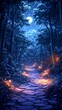 © YudhoStd - A serene forest path illuminated by soft lights, creating a mystical atmosphere.