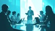 © Elnur - Silhouetted figures of professionals with digital devices in a blue-themed conference room