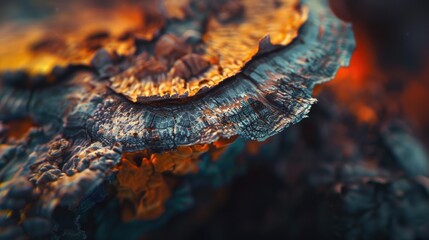 A close-up shot of a mushroom growing on the trunk of a tree, highlighting its unique shape and texture