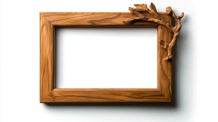 Simple wooden frame on clean white, blank and isolated, ideal for mockups and art display