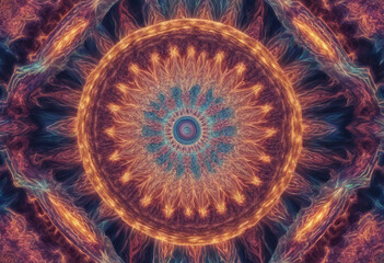 Wall Mural - 3d kaleidoscope mandala abstract background of trippy art psychedelic trance to open third eye with