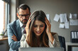 © Sameh - Stressed upset female employee woman suffering from angry boss