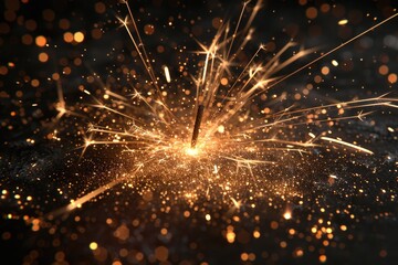 Wall Mural - a close-up of a sparkler burning brightly on a dark background, perfect for highlighting a moment of