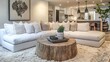 © somsri - Modern Cozy Living Room with White Sofa and Wood Table