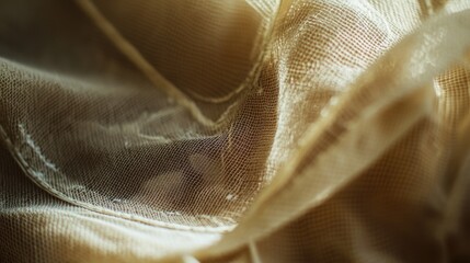 A macro photograph of the mosquito net edge, focusing on the stitching and fastening, with the surrounding area softly blurred.