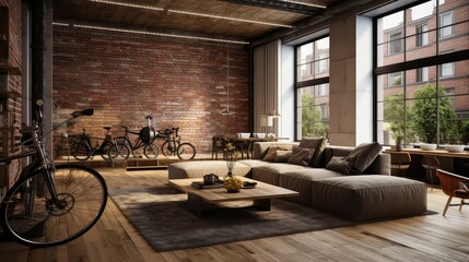 Poster - polished wood floor brick wall