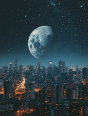 Canvas Print - City Night Full Moon