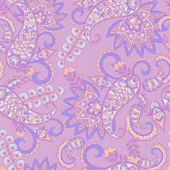  Digital vector textile print. Seamless Design suitable for covers, fabrics, textiles, wrapping paper, featuring an antique Thai pattern Paisley Indian motifs and decorative floral elements