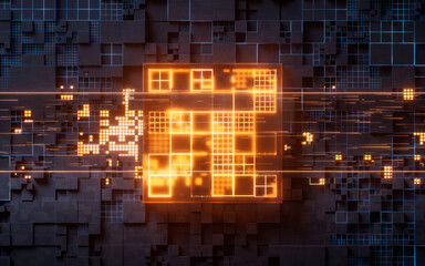 Wall Mural - Technology circuit board and core, 3d rendering.