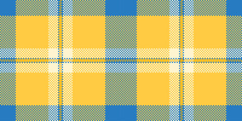 Carnival tartan pattern vector, tradition fabric background seamless. Reel plaid check textile texture in amber and cyan colors.