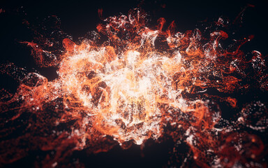Wall Mural - red flowing particles with explosive wave effect, 3d rendering.