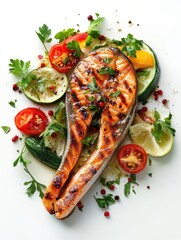 Poster - Grilled Fish and Vegetables on White Plate