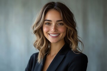 Wall Mural - Smiling Woman with Hazel Eyes and Black Blazer Portrait