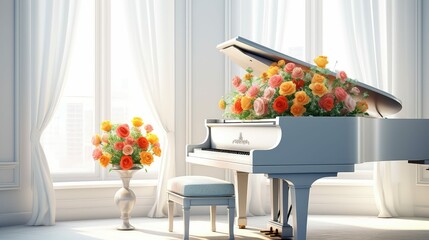 Wall Mural - bouquet piano white room