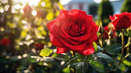 Canvas Print - bloom red rose bush