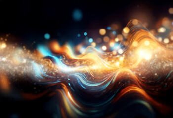 Poster - Abstract blue and orange waves on a dark background.