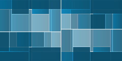 Wall Mural - simple rectangular tiled frames of various sizes, colored in shades of blue - geometric shapes patte