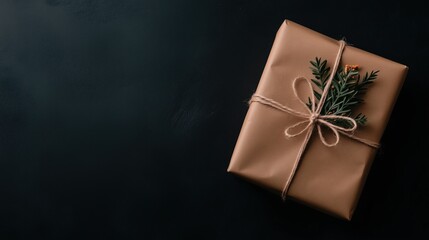 a christmas gift wrapped in a brown paper with a bow on it.