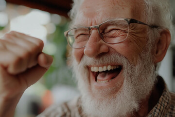 Joyful elderly man celebrating a special moment outdoors in the afternoon