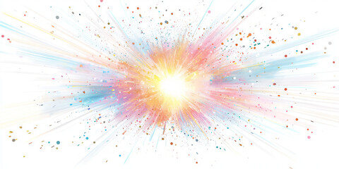 Shining explosion effect with hot rays and light particles isolated on blank background