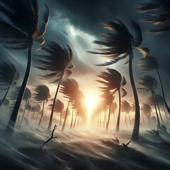 Wall Mural - A powerful hurricane blows palm trees.