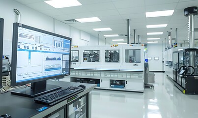 Aufkleber - A sleek laboratory featuring advanced equipment, computers, and a clean, spacious design, ideal for scientific research and experimentation.