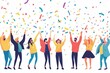 © 2D Illustration - People celebrating with colorful confetti and streamers.