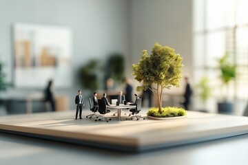 3D Rendered Business Office Setting with Miniature Figures 