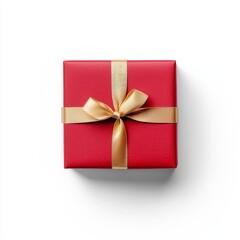 festively wrapped red gift box with golden ribbon bow for