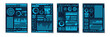 © Natalia - Technology banner. Grunge geometric innovation border. Abstract design. Neon dashboard frame. HUD game tech infographic. Cyberpunk chart. UI background. Vector garish graphic futuristic posters set