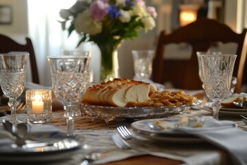 A warm and welcoming Passover table set for the holiday. 