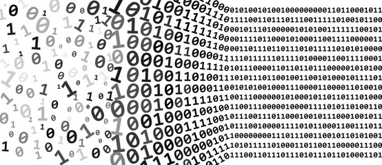 Poster - Abstract cyber background with Zero and One digits. Perspective view. Big Data and sort concept. From chaos to order digital technology.