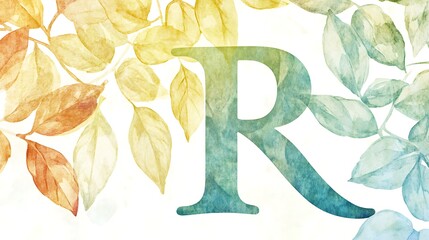 Wall Mural - artistic illustration of a letter with gentle leaves