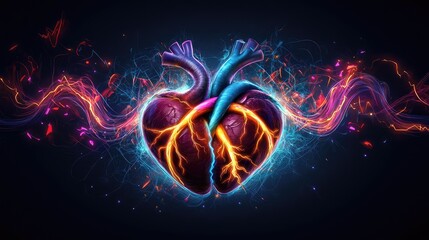 Heart illustration with vibrant colors on a dark background.