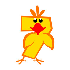 Cartoon number 7 like yellow chicken, figure Seven. Calligraphy, lettering, typography for your Education cards or game. Cute sticker