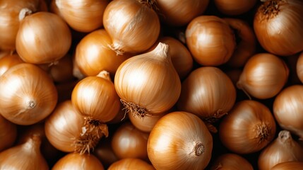 Wall Mural - a vibrant collection of fresh onions, showing their shiny surfaces illuminated by gentle lighting, c