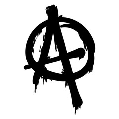 The anarchy sign is black on a white background, hand-drawn